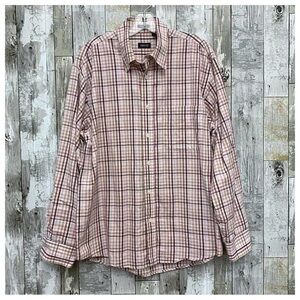 #485 Izod Wine Red Khaki Check Plaid Collared Button Down Shirt Casual Top Large